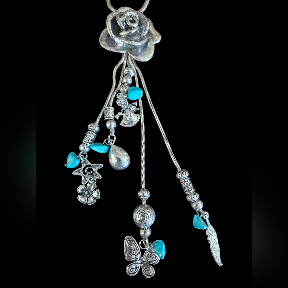 Silver Floral Pendant Necklace - Picture 2 of 13